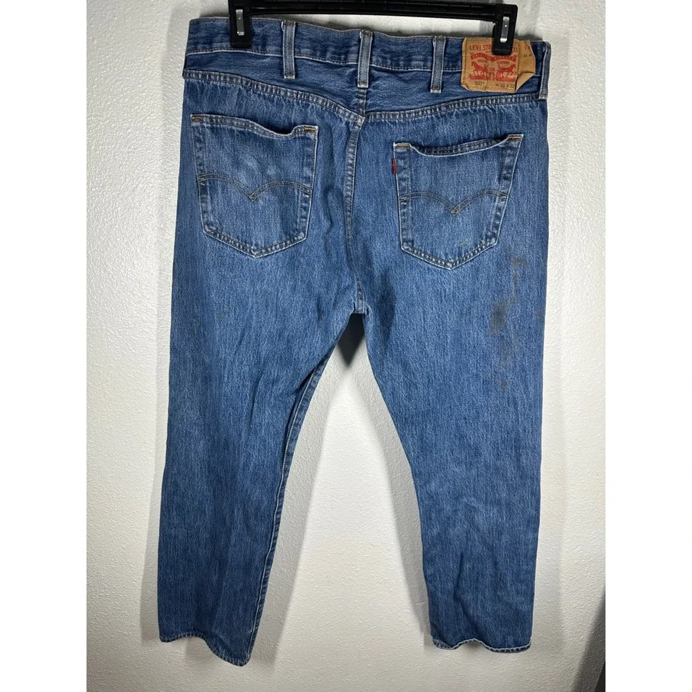Levi's Jeans Men 38x32 Blue 501 Original Fit Straight Leg Paint Splatter‎ Denim